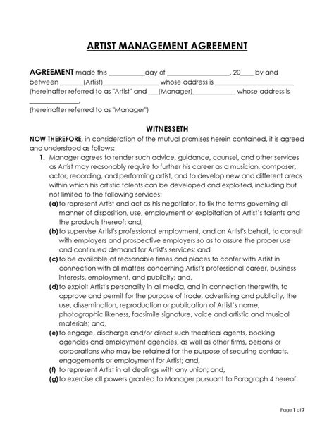 Artist Management Contract PDF Form Fill Out and Sign Printable PDF