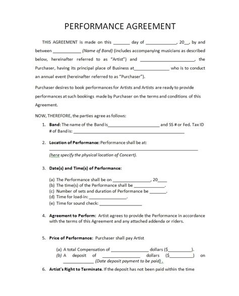 artist performance contract template free
