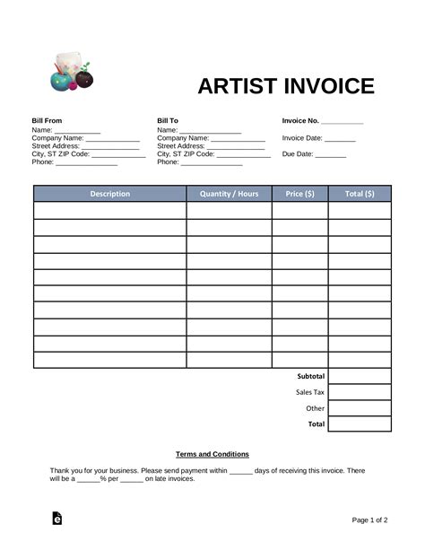 Artist Invoice Template Pdf PDF Template