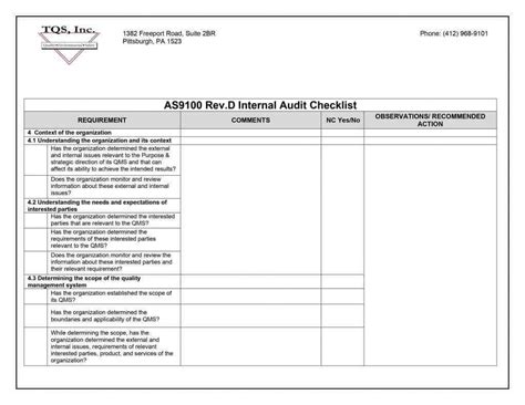 as9100 internal audit report template