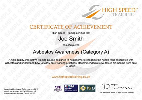 asbestos training certificate