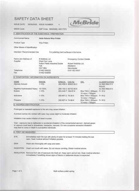 Material Safety Data Sheet Bleach ACC 91020 Section 1