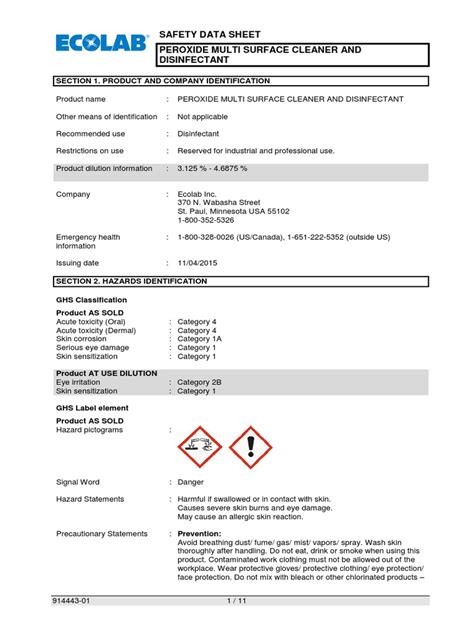 Asda Multi Surface Cleaner Data Sheet