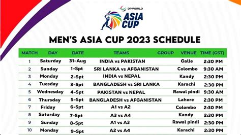 asia cup 2023 table time table