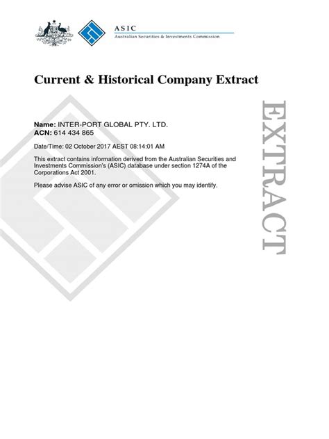 asic current company information example