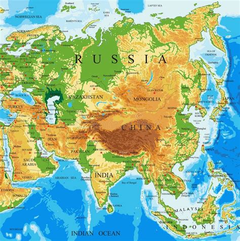 Asien karta. Politisk karta över Asien 2000.
