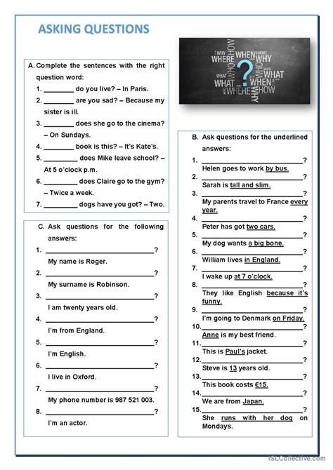 asking questions in english exercises