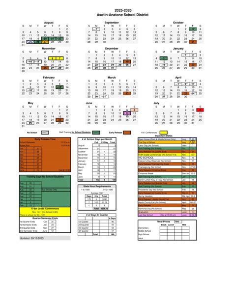 Asotin Elementary School Calendar