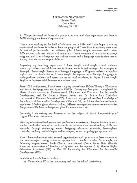 Aspiration Statement Examples