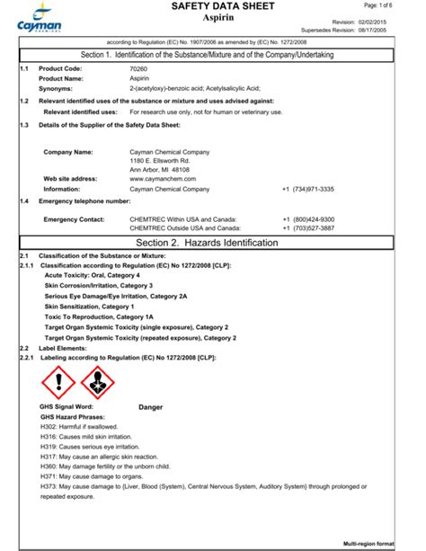 Aspirin Tablets Safety Data Sheet