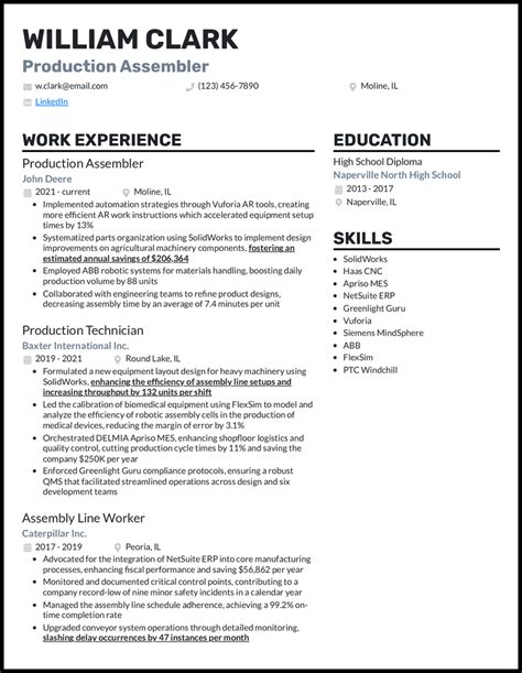 Assembler Resume Examples