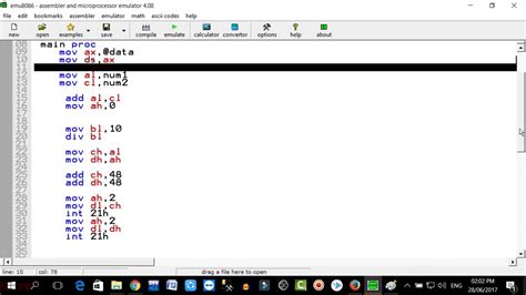 assembly language example to add two numbers