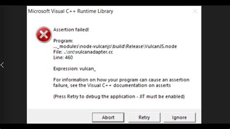 assertion failed c++ runtime library
