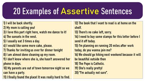 assertive sentence 20 examples with answers pdf