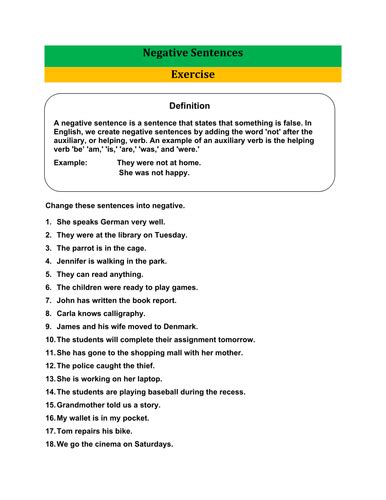 assertive to negative sentences exercises with answers pdf