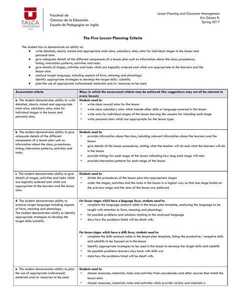assessment criteria in lesson plan