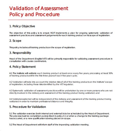 assessment validation template