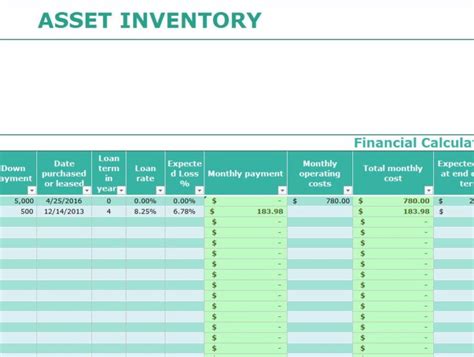asset inventory spreadsheet template