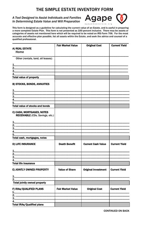 asset inventory template for estate planning