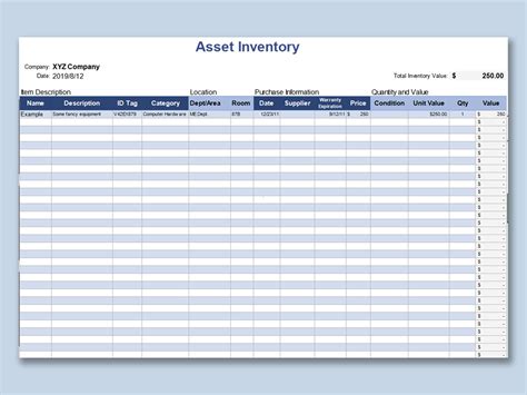 asset inventory worksheet free excel