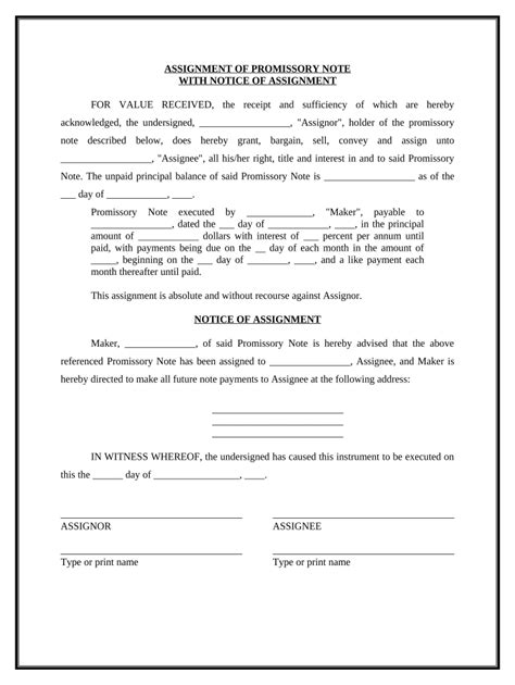 Assignment Of Promissory Note Template