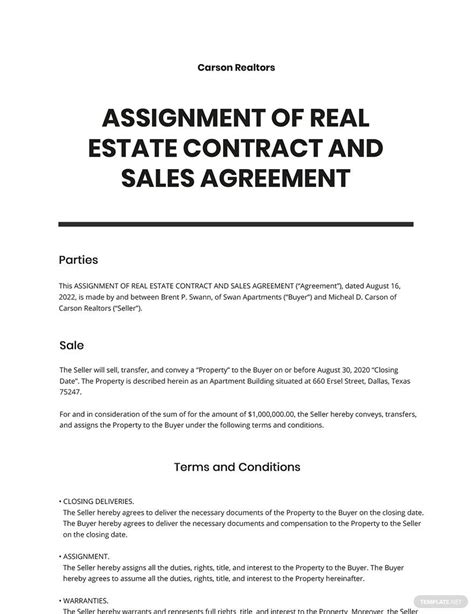 assignment contract real estate template