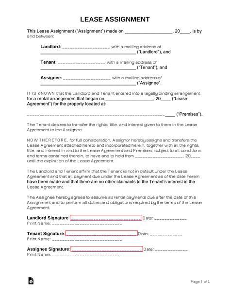 assignment of lease form template