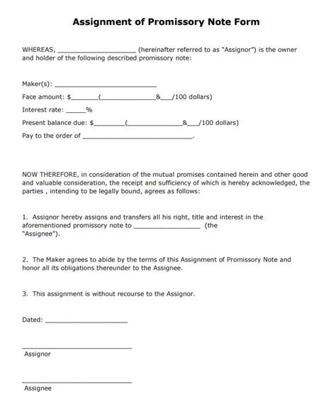 Assignment Of Promissory Note Template