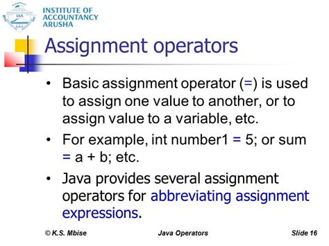 assignment operators in java with example programs