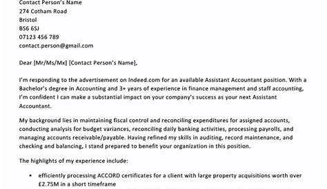 Accountant Assistant Cover Letter Sample | Cover Letter Templates