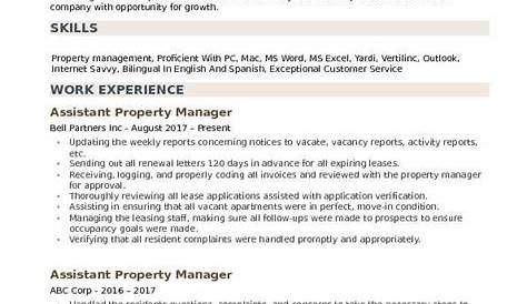 Property Manager Assistant Resume Samples | QwikResume
