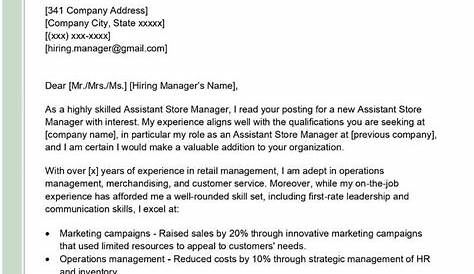 Assistant Store Manager Cover Letter Sample