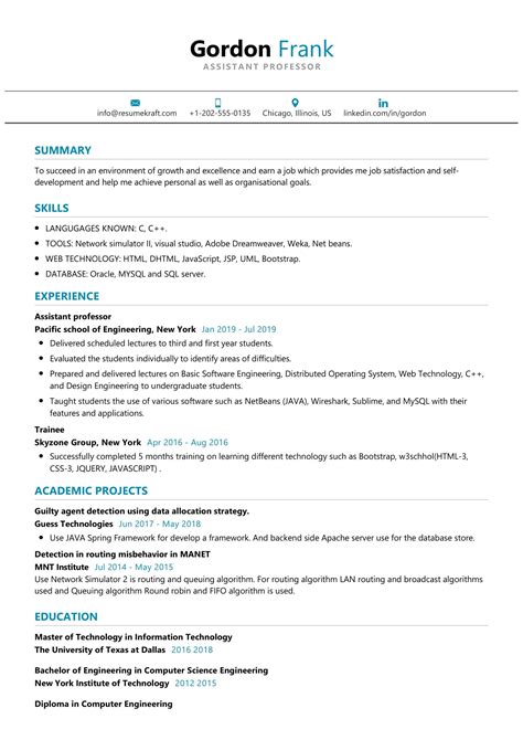 assistant professor cv format in word