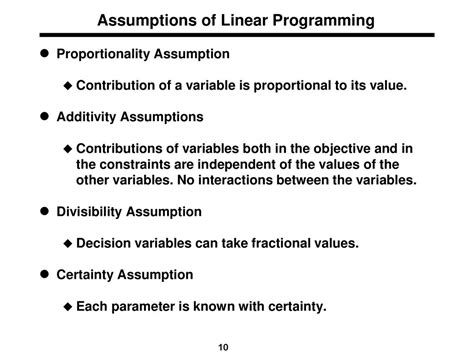 assumptions of linear programming problem in operation research