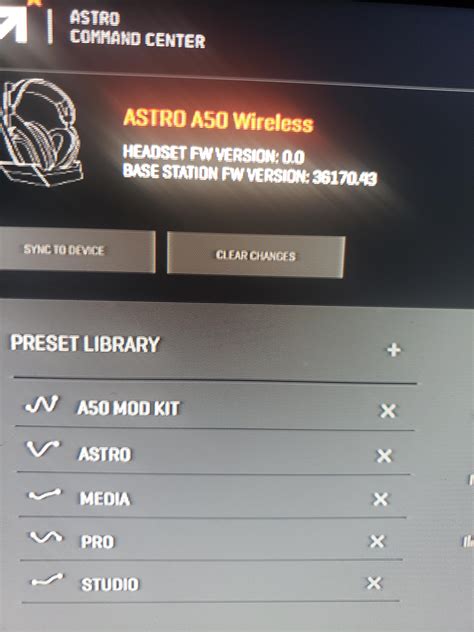 astro a50 headset firmware update failed
