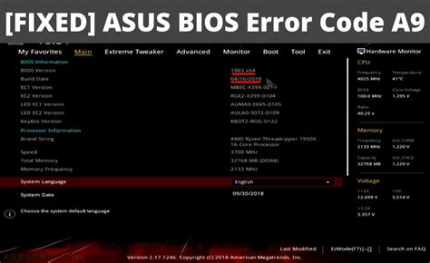 Asus Motherboard Error Code A9