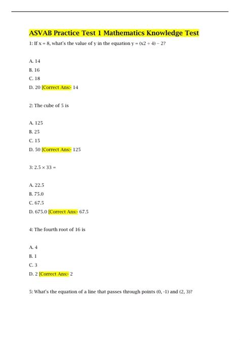 Asvab Math Practice Test Pdf