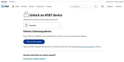 at&t unlock request