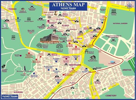 Aten platser karta Karta över centrala Aten grekland (Greece)