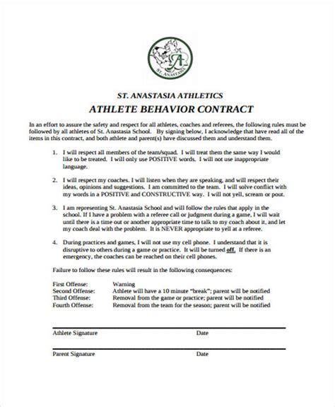 athlete behavior contract template