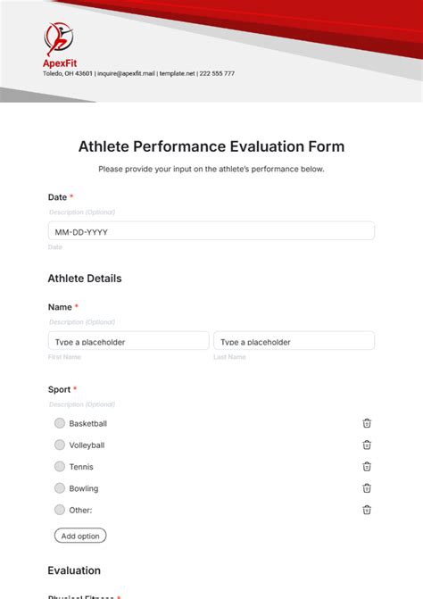 athlete performance evaluation form template