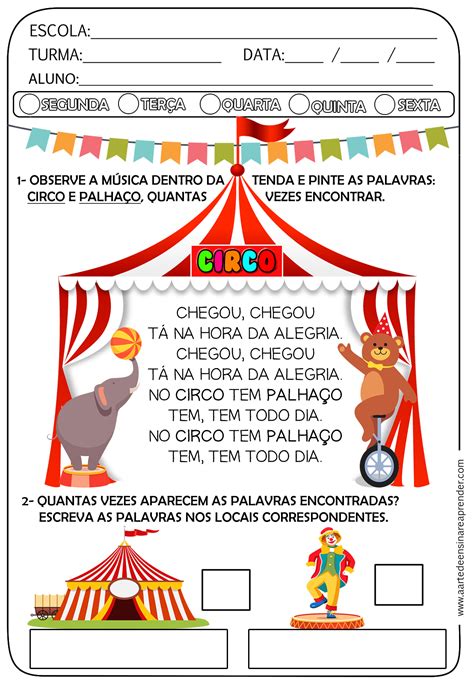 atividades dia do circo 1 ano