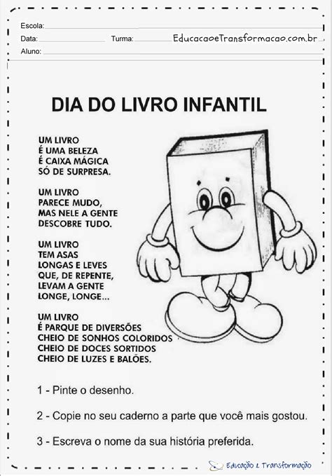 atividades sobre o dia do livro para imprimir