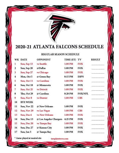 atlanta falcons football schedule 2020 2021