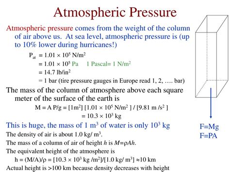 atmospheric pressure value in bar