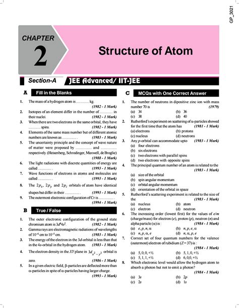 atomic structure jee mains questions examside