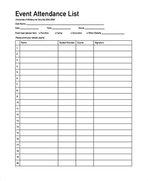 Attendance List Template Free Printable Word Templates,