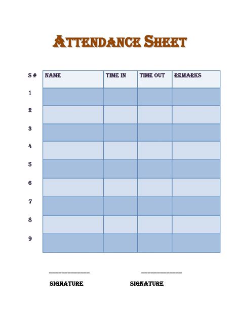 attendance format pdf