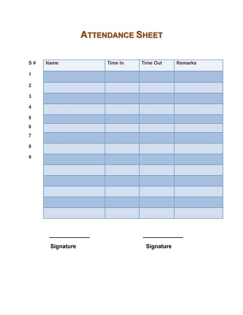 attendance list form