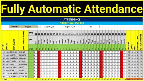 🔥🔥 Fully Automated Attendance Sheet in Excel YouTube